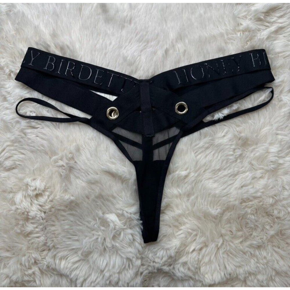 Honey Birdette CAGE🖤 Black Striped Monogram Thong Small